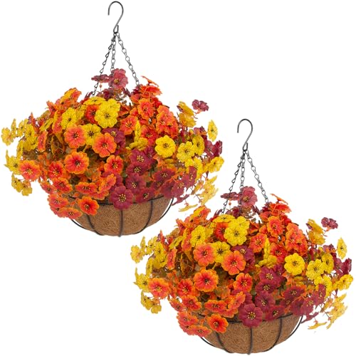 2 Set Artificial Outdoor Fall Flowers with Hanging Basket (2 Count)