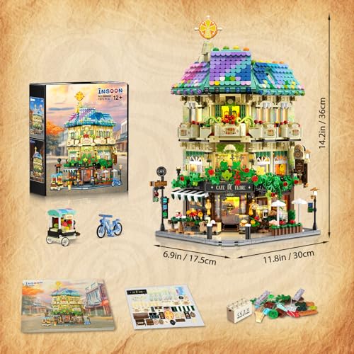 Flower Cafe House Building Set with Lights for Adults