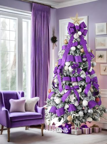 Purple Glitter Diamond Christmas Wired Ribbon 4 inch x 10 Yards (30 Foot)