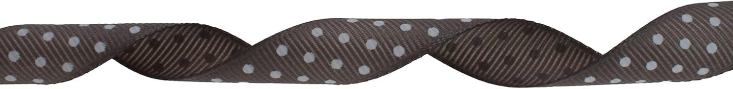 Polka Dot Grosgrain Ribbon 25 Yard Each Roll 100% Polyester (5/8", Gray) - Crafty Corner