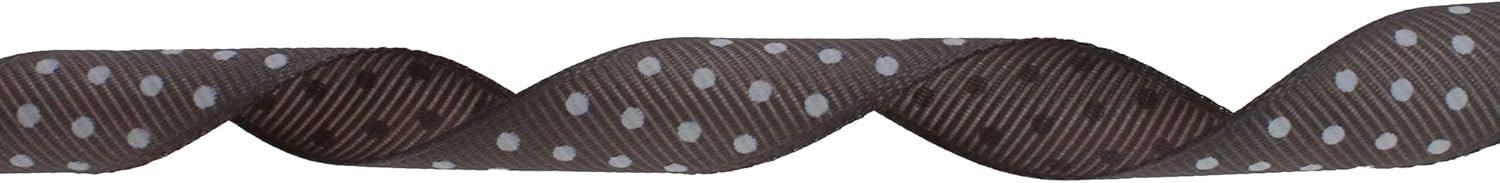 Polka Dot Grosgrain Ribbon 25 Yard Each Roll 100% Polyester (5/8", Gray) - Crafty Corner