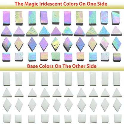Iridescent White Glass Mosaic Tiles for Crafts (9 Ounce)