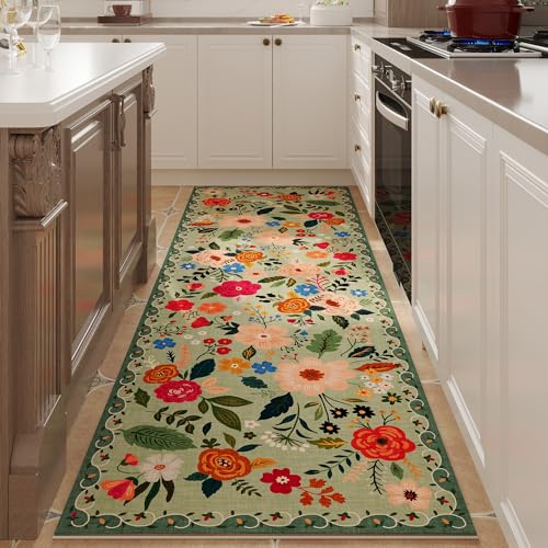 Runner Rug for Hallways Kitchen Rug Non Slip 2'6''x8' Washable Runner Rugs with Rubber Backing Soft Floral Carpet Runner for Hallways