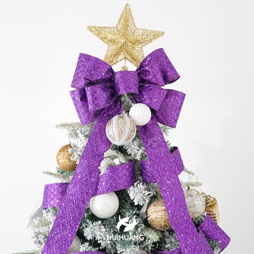 Purple Glitter Diamond Christmas Wired Ribbon 4 inch x 10 Yards (30 Foot)