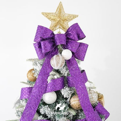 Purple Glitter Diamond Christmas Wired Ribbon 4 inch x 10 Yards (30 Foot)
