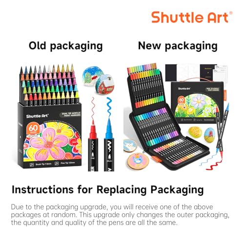 60 Colors Brush & Fine Tip Acrylic Paint Markers (60 Count)