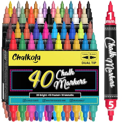 40 Dual Tip Liquid Chalk Markers for Blackboard