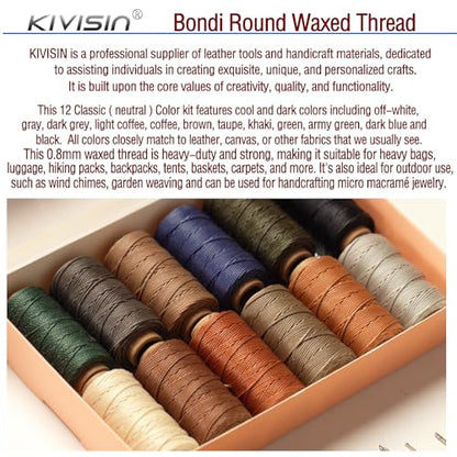 12 Classic Colors Round Waxed Thread (12 Color)