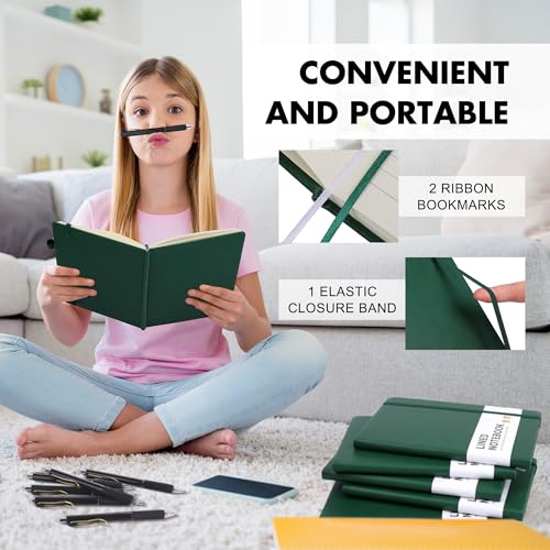 12 Set Lined Notebook Journals with Pens A5 Notebooks 100 GSM College Ruled Hardcover Notebook PU Leather Notepad with Pen Holder for Office School (60 Count)