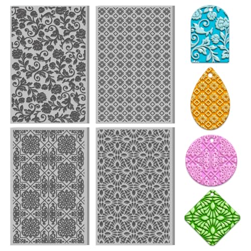 4PCS Polymer Clay Texture Sheets Set for Using with Clay Cutters (4 Count)