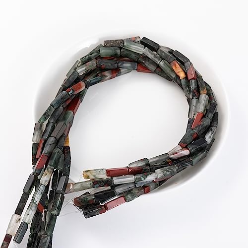 Natural Bloodstone Rectangle Tube Beads 4x13mm 38cm (28 Count)