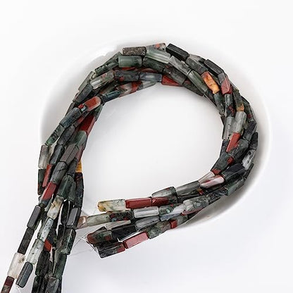 Natural Bloodstone Rectangle Tube Beads 4x13mm 38cm (28 Count)