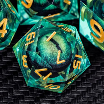 DND Resin Dice Dragon Eye Liquid Core Polyhedral D and D Dice Set with Gift Box