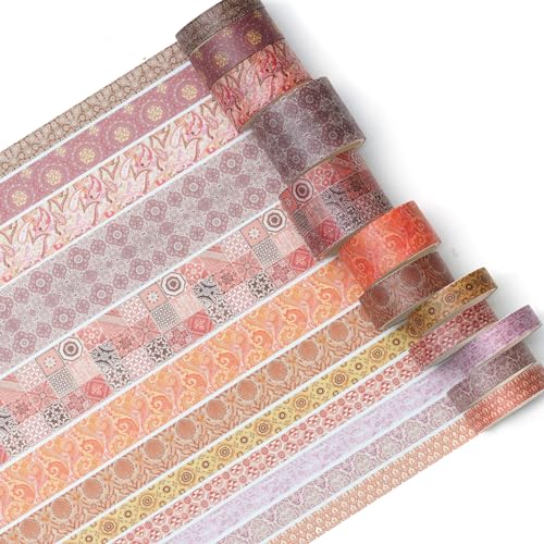 12 Rolls Exotic Charm Washi Tape Set Floral Arts Adhesive Tapes Geometric Garden Decorative Masking Tape Sets for Craft (12 Count)