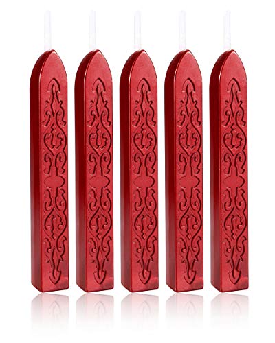 5Pcs Metallic Red Sealing Wax Sticks with Wicks for Wax Seal Stamp (5 Count)