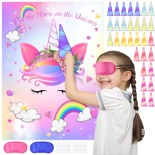 Pin The Horn on The Unicorn Game for Kids Birthday Party