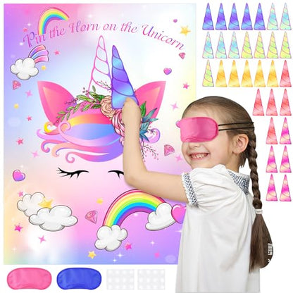 Pin The Horn on The Unicorn Game for Kids Birthday Party