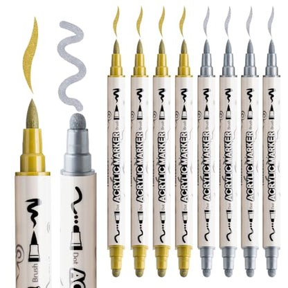 4 Silver and 4 Gold Paint Markers Brush and Bold Dual (8 Count)