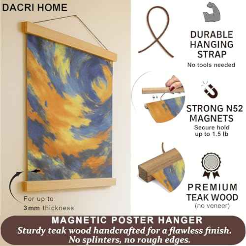 24 inch Magnetic Poster Hanger Frame in Teak Wood