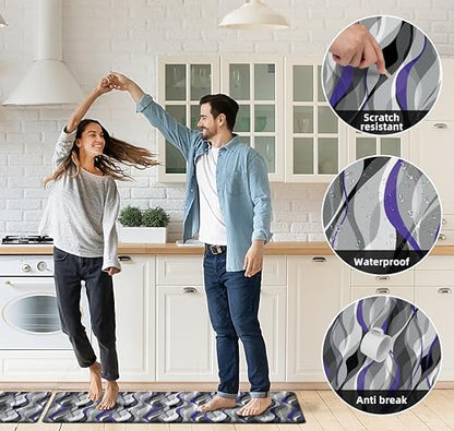 Kitchen Mats for Floor Modern Abstract kitchen rugs Grey and Purple Stripe Anti Fatigue Kitchen Mats Waterproof Floor Mats Cushioned Non