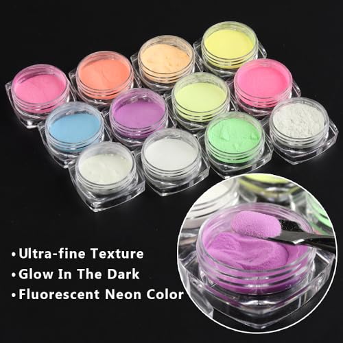 12 Colors Glow in The Dark Nail Powder (2.75 Ounce)