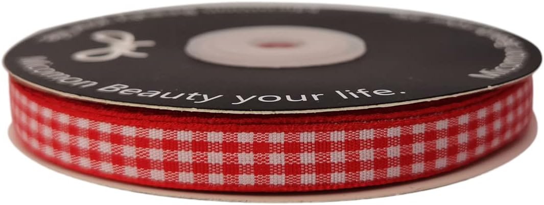 Red and White Gingham Ribbon 25 Yards Each Roll 100% Polyester (3/8", red) - Crafty Corner