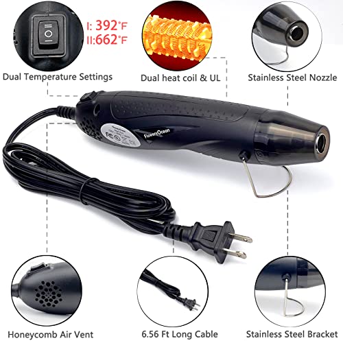 Mini Heat Gun + Reflector Nozzles Kit 350W Fast Heat Hot Air Gun Overload Protection 2 Temp Setting 392°F