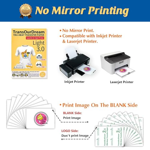 Tru Heat Transfer Paper for Inkjet & LaserJet Printer