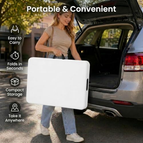 Folding Table 8 FT Camping Table Portable White Heavy Duty Plastic Rectangular Outdoor Dining Table Steel Legs Fold