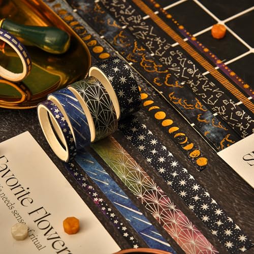 36 Rolls Galaxy Washi Tape Pack Stars Arts Adhesive Tapes Gold Silver Foil Decorative Masking Tape Sets for Craft (36 Count)