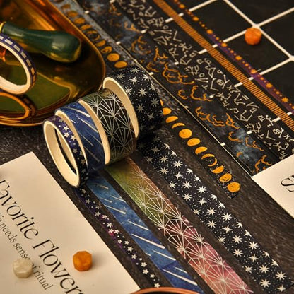 36 Rolls Galaxy Washi Tape Pack Stars Arts Adhesive Tapes Gold Silver Foil Decorative Masking Tape Sets for Craft (36 Count)