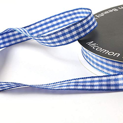 Ink Blue Gingham Plaid Checked Ribbon 25 Yard Each Roll 100% Polyester (75 Foot)