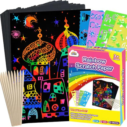 100PCS Rainbow Scratch Paper Art Gifts