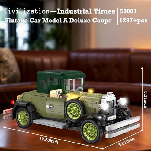 Vintage Cars Building Sets for Adults with Lights 50001 (1297 Count)