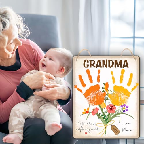 Custom DIY Baby Handprint Flowers Wooden Hanging Sign