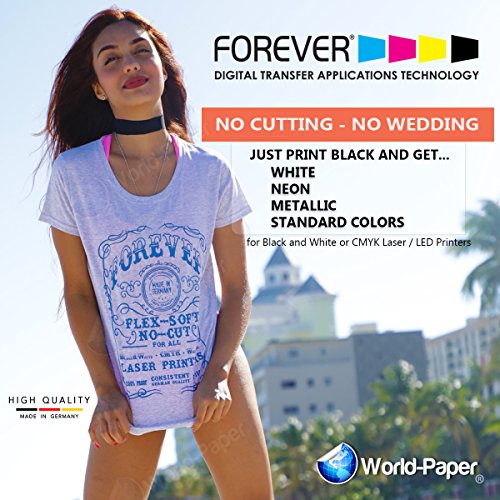 Heat Transfer Vinyl 8.5 x 11 Forever Flex Soft no Cut Laser Heat Transfer Paper 5 Sheets Pack