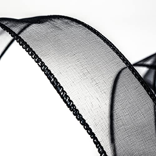 Sheer Organza Wired Ribbon 1.5" x 50Yards Black for Wedding Chair Bow Flora Bouquet Gift Wrapping Christmas Tree Home Decor Wreath (150 Foot)