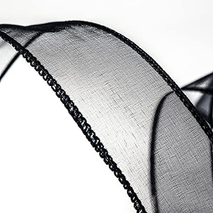 Sheer Organza Wired Ribbon 1.5" x 50Yards Black for Wedding Chair Bow Flora Bouquet Gift Wrapping Christmas Tree Home Decor Wreath (150 Foot)