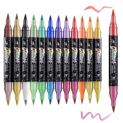 24 Colors 12 Pack Glitter Markers Pens Sparkle Markers Dual Brush Tip (12 Count)