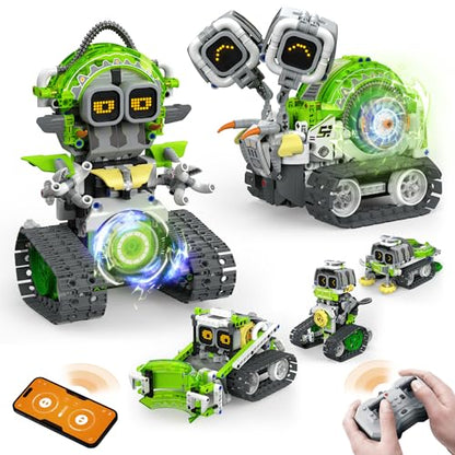 5-in-1 STEM RC Robot Building kit, 478Pcs App Coding, Boys Age 6-12 (478 Count)
