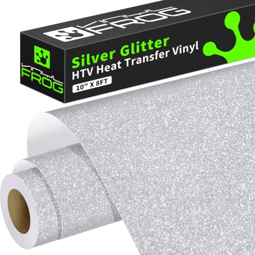 Silver Glitter HTV Vinyl Roll 10'' x 8ft Silver Glitter Iron on Vinyl for All Cutting Machine Sparkly Heat Transfer Vinyl for T