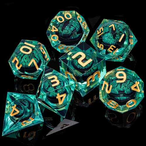 Dragon Eye Dice Liquid Core DND Dice Green Sharp Edged Dice Set with Gift Box