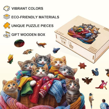Colorful Fabric Cat Wooden Puzzles for Adults (100 Count)