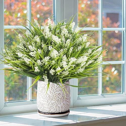 20 Bundles Artificial Plants Outdoor Fake Monkey Grass with Flowers (20 Count)