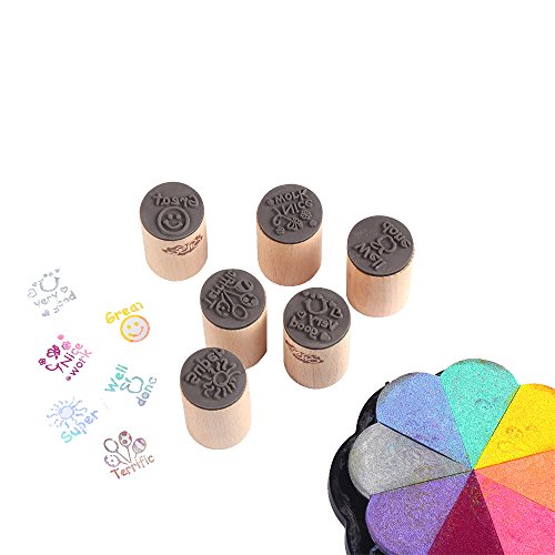 6pcs Round Wood Rubber Stamp for School Teachers English Toy Stamp Au116s1p1us1 (6 Count)