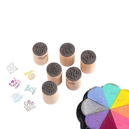 6pcs Round Wood Rubber Stamp for School Teachers English Toy Stamp Au116s1p1us1 (6 Count)