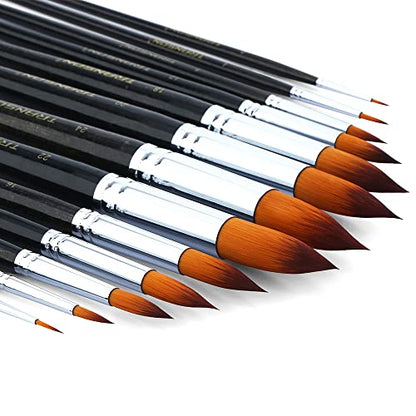 13pcs Round Paint Brush Set Synthetic Bristle Complete Round Brush Set for Watercolor Acrylic Gouache Ink Tempera (13 Count)