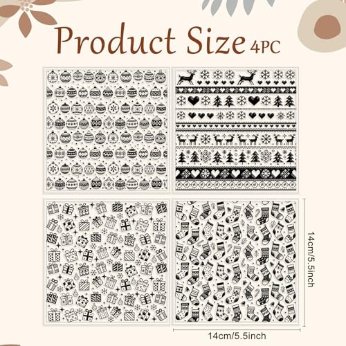 4 Pcs Christmas Polymer Clay Texture Sheets Knitted Patterns Silicone Texture Stamp Snow Socks Clay Texture Mat Modeling Pattern Pad Sheets for Jewelry and Earrings Tools