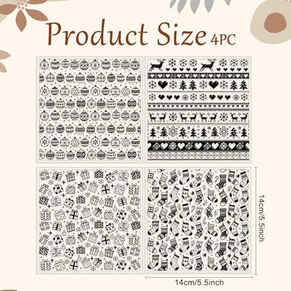 4 Pcs Christmas Polymer Clay Texture Sheets Knitted Patterns Silicone Texture Stamp Snow Socks Clay Texture Mat Modeling Pattern Pad Sheets for Jewelry and Earrings Tools