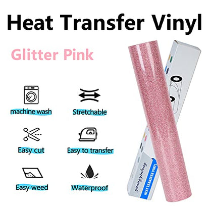 Glitter Pink Heat Transfer Vinyl HTV Rolls